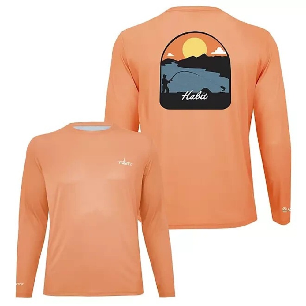 Habit Mens UPF 40+ UV Protection Performance Fishing Tee XL Coral Reef Orange